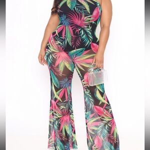Fashion Nova Strapless Mesh Jumpsuit